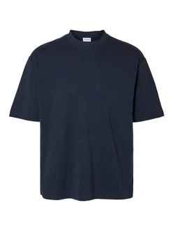 SELECTED HOMME Rundhalsshirt SLHLOOSEOSCAR SS O-NECK TEE NOOS Dunkelblau/Blau