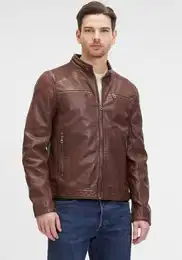 Lederjacke GMDerran mit Reiverschluss, Reiverschlusstaschen, Stehkragen