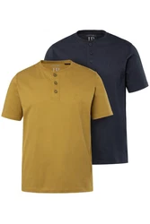 JP1880 T-Shirt Henleys Basic 2er-Pack Rundhals Knopfleiste Beige/Khaki/Gelb/Braun/Dunkelgrün