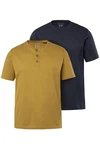 JP1880 T-Shirt Henleys Basic 2er-Pack Rundhals Knopfleiste Beige/Khaki/Gelb/Braun/Dunkelgrün