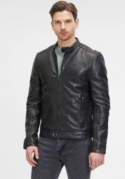 Lederjacke G2MOccer SF mit Reivershcluss, Ziernhte, Stehkragen