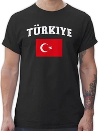 T-Shirt Trkiye Schriftzug mit Flagge, Trkei, Turkey, Trkisch 2026 Fussball WM Fanartikel