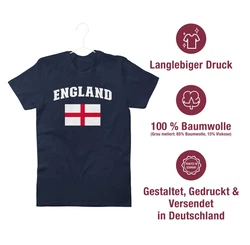 Shirtracer T-Shirt England Schriftzug mit Flagge United Kingdom UK Britannien Briti 2024 Fussball EM Fanartikel Rot/Dunkelblau/Blau