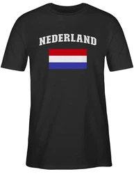 Shirtracer T-Shirt Nederland Schriftzug mit Flagge Creme/Schwarz