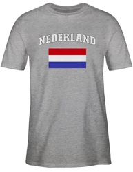 Shirtracer T-Shirt Nederland Schriftzug mit Flagge Creme/Grau