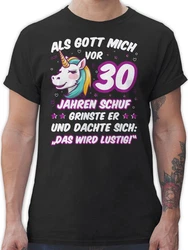 Shirtracer T-Shirt Als Gott mich schuf grinste er - Einhornkopf (30. Geburtstag) Mischfarben/Schwarz/Beige/Rosa/Silber