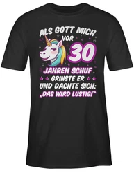 Shirtracer T-Shirt Als Gott mich schuf grinste er - Einhornkopf (30. Geburtstag) Mischfarben/Schwarz/Beige/Rosa/Silber
