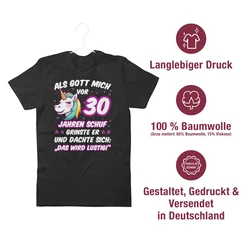 Shirtracer T-Shirt Als Gott mich schuf grinste er - Einhornkopf (30. Geburtstag) Mischfarben/Schwarz/Beige/Rosa/Silber