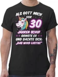 Shirtracer T-Shirt Als Gott mich schuf grinste er - Einhornkopf (30. Geburtstag) Mischfarben/Schwarz/Beige/Rosa/Silber