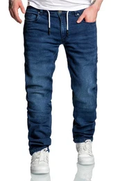 Straight-Jeans COPPELL Sweathose im Denim Look Herren Sweathose in Stretch Denim Basic Jeans Kordel