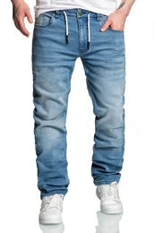 Straight-Jeans COPPELL Sweathose im Denim Look Herren Sweathose in Stretch Denim Basic Jeans Kordel