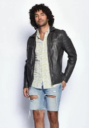 Maze Herren Lederjacke William Schwarz/Grau/Hellgrau/Creme
