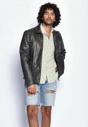 Maze Herren Lederjacke William Schwarz/Grau/Hellgrau/Creme