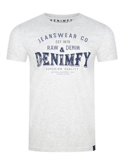 DENIMFY T-Shirt Herren Printshirt DFNuri Regular Fit Grau/Dunkelblau