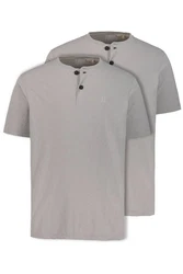 JP1880 T-Shirt Henleys Basic 2er-Pack Rundhals Knopfleiste Grau/Hellgrau