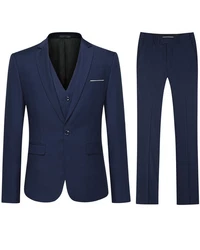 Allthemen Anzug Slim Fit (3-tlg, Sakko & Weste & Hose) für Hochzeit Dunkelblau/Hellblau/Blau