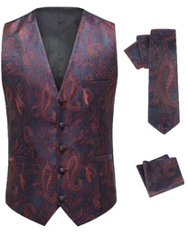 Anzugweste (3 tlg, mit Krawatte und Einstecktuch) Herren Anzugweste Jacquard Weste Krawatte Einstecktuch fr Hochzeit