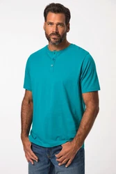 JP1880 T-Shirt Henley Basic Knopfleiste Türkis/Grün