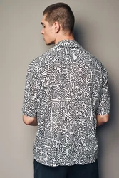 Next Kurzarmhemd mit Print Keith Haring Schwarz/Silber/Dunkelgrau/Grau