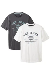 TOM TAILOR T-Shirt Logo T-Shirt 2-er Pack Kurzarm Set mit Logo Print (6356) Grau/Weiß (6356)