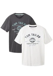 T-Shirt Logo T-Shirt 2-er Pack Kurzarm Set mit Logo Print (2-tlg) 6356 in Grau-Wei