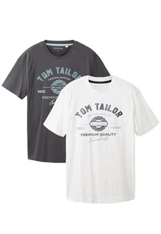 TOM TAILOR T-Shirt Logo T-Shirt 2-er Pack Kurzarm Set mit Logo Print (6356) Grau/Weiß (6356)