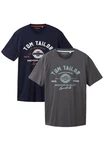 TOM TAILOR T-Shirt Logo T-Shirt 2-er Pack Kurzarm Set mit Logo Print (6356) Blau/Grau (6356)