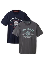 TOM TAILOR T-Shirt Logo T-Shirt 2-er Pack Kurzarm Set mit Logo Print (6356) Blau/Grau (6356)