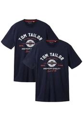TOM TAILOR T-Shirt Logo T-Shirt 2-er Pack Kurzarm Set mit Logo Print (6356) Blau (6356)