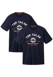 TOM TAILOR T-Shirt Logo T-Shirt 2-er Pack Kurzarm Set mit Logo Print (6356) Blau (6356)
