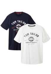TOM TAILOR T-Shirt Logo T-Shirt 2-er Pack Kurzarm Set mit Logo Print (6356) Blau/Weiß (6356)