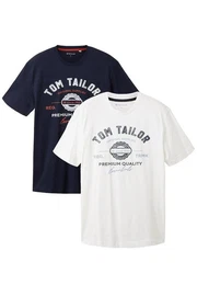 T-Shirt Logo T-Shirt 2-er Pack Kurzarm Set mit Logo Print (2-tlg) 6356 in Blau-Wei