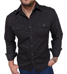 Jeanshemd schwarz mit Metallknpfen und zwei Brusttaschen