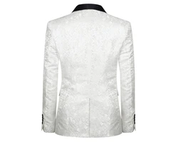 Allthemen Smoking Herren Jacquard Anzug Slim Fit 2 Teilig Anzug Grau/Silber/Weiß