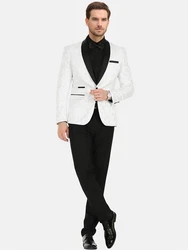Allthemen Smoking Herren Jacquard Anzug Slim Fit 2 Teilig Anzug Grau/Silber/Weiß