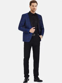 Allthemen Smoking Herren Jacquard Anzug Slim Fit 2 Teilig Anzug Blau/Dunkelblau Allthemen Smoking Herren Jacquard Anzug Slim Fit 2 Teilig Anzug Blau/Dunkelblau