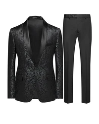 Allthemen Smoking Herren Jacquard Anzug Slim Fit 2 Teilig Anzug Schwarz/Grau/Dunkelgrau
