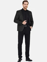 Smoking (2 tlg, Sakko & Hose) Herren Jacquard Anzug Slim Fit 2 Teilig Anzge fr Hochzeit