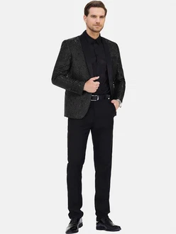 Allthemen Smoking Herren Jacquard Anzug Slim Fit 2 Teilig Anzug Schwarz/Grau/Dunkelgrau