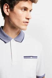 bugatti Poloshirt mit Kontraststreifen Grau/Hellblau/Weiß/Hellgrau