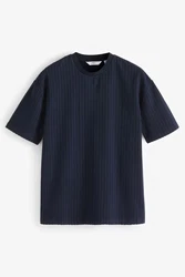 Next T-Shirt Relaxed Fit T-Shirt mit Seersucker-Struktur Dunkelblau