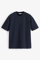 Next T-Shirt Relaxed Fit T-Shirt mit Seersucker-Struktur Dunkelblau