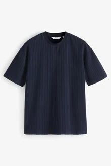 Next T-Shirt Relaxed Fit T-Shirt mit Seersucker-Struktur Dunkelblau
