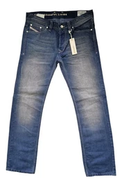 Gerade Jeans ViKER 0801V (Regular Straight, Blau Used Look 100% Baumwolle) 5-Pocket-Style