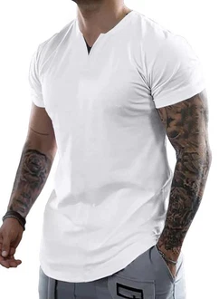 JMIERR Kurzarmshirt T-Shirt Herren V-Ausschnitt Weiß/Schwarz/Creme