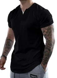JMIERR Kurzarmshirt T-Shirt Herren V-Ausschnitt Schwarz