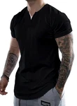 JMIERR Kurzarmshirt T-Shirt Herren V-Ausschnitt Schwarz