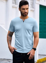 JMIERR Kurzarmshirt T-Shirt Herren V-Ausschnitt Hellblau/Blau