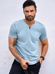 JMIERR Kurzarmshirt T-Shirt Herren V-Ausschnitt Hellblau/Blau