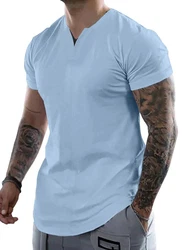 JMIERR Kurzarmshirt T-Shirt Herren V-Ausschnitt Hellblau/Blau